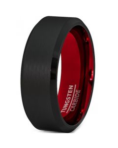 COI Tungsten Carbide Black Red Beveled Edges Ring - TG2547AA