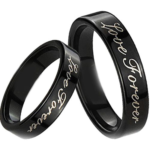 *COI Black Tungsten Carbide Love Forever Pipe Cut Flat Ring-TG1904