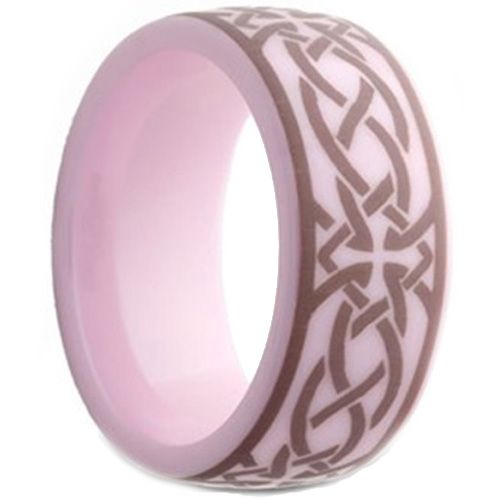 COI Pink Ceramic Cross Celtic Dome Court Ring - TG2559AA