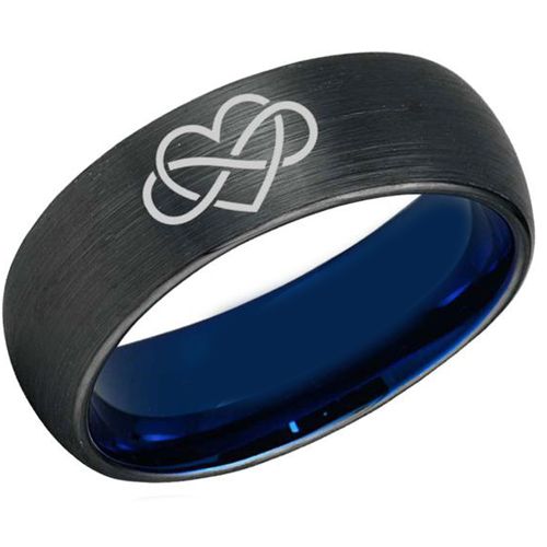 *COI Tungsten Carbide Black Blue Infinity Heart Ring - 3449