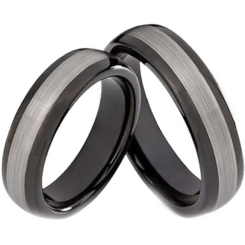 COI Tungsten Carbide Black Silver Center Line Ring - TG3552