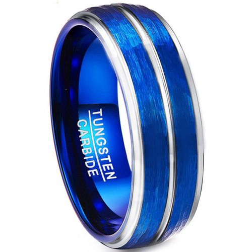COI Tungsten Carbide Blue Silver Sandblasted Ring-TG3567