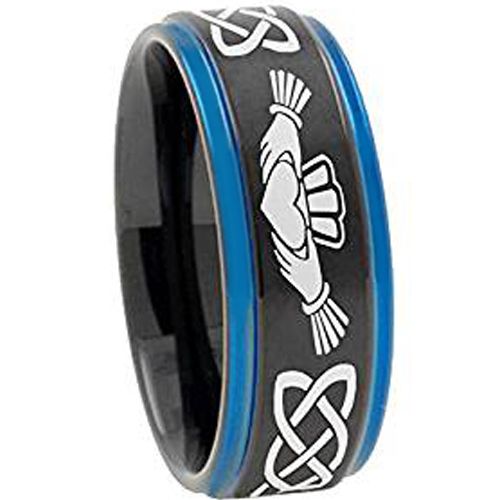**COI Tungsten Carbide Black Blue Mo Anam Cara Celtic Ring-TG4722