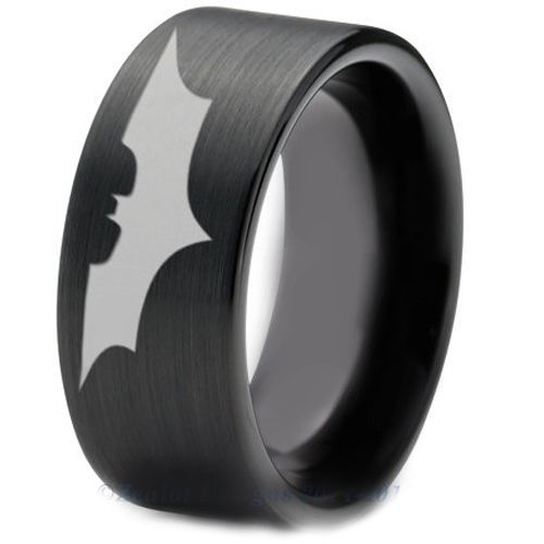 *COI Black Tungsten Carbide Batman Pipe Cut Flat Ring-TG4723