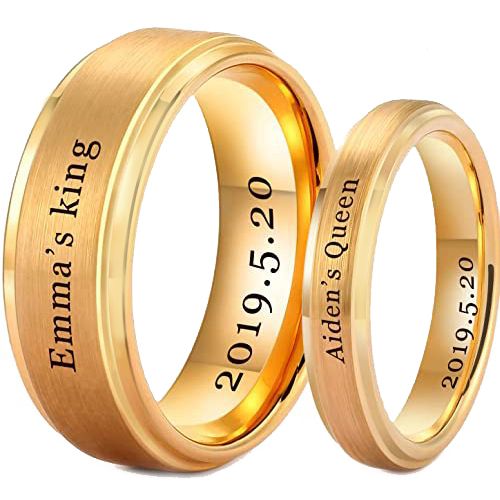 *COI Gold Tone Tungsten Carbide King Queen Ring With Custom Names Engraving-TG5201