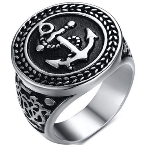 COI Titanium Black Silver Anchor Ring-5783