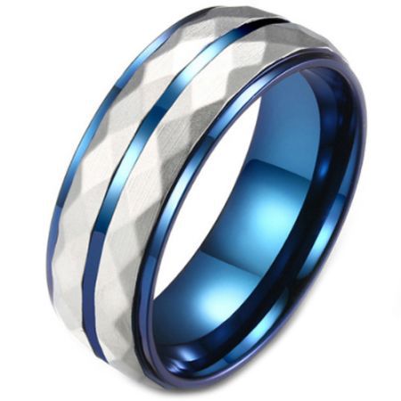 COI Titanium Blue Silver Faceted Step Edges Ring-5812