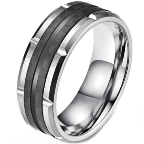 **COI Titanium Black Silver Tire Tread Ring-5819