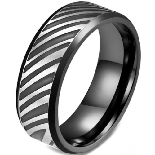 COI Titanium Black Silver Beveled Edges Ring-5821