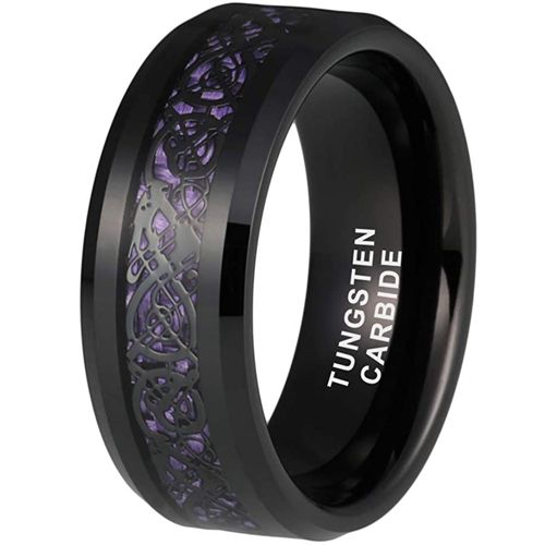 *COI Black Tungsten Carbide Dragon Beveled Edges Ring With Purple Carbon Fiber-TG6861