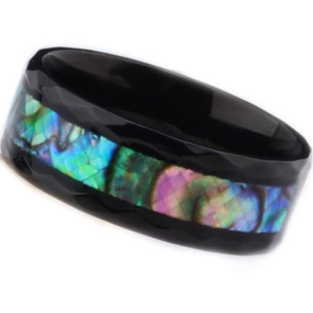 **COI Black Titanium Faceted Ring With Abalone Shell-7134AA