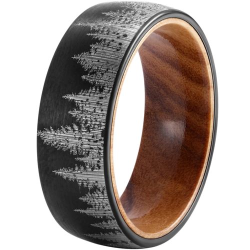 **COI Black Tungsten Carbide Dome Court Forest Scene Ring With Wood-7292