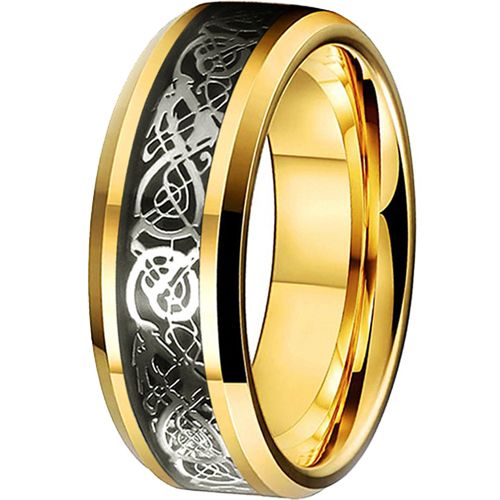**COI Gold Tone Tungsten Carbide Dragon Beveled Edges Ring-7316AA