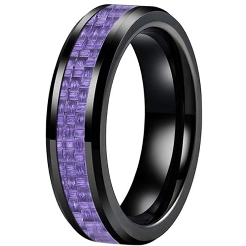 **COI Black Tungsten Carbide Beveled Edges Ring With Carbon Fiber-7360AA