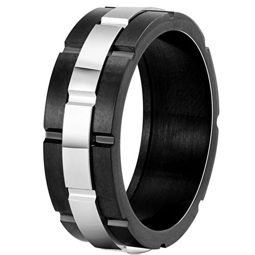 **COI Titanium Black Silver Tire Tread Ring-7417