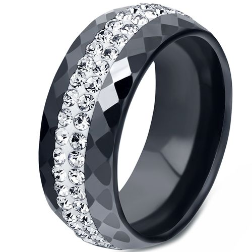 **COI Black/White Ceramic Ring With Cubic Zirconia-7495