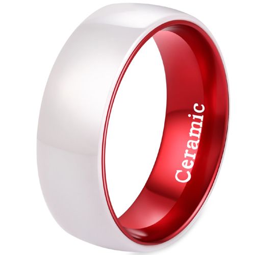 **COI Tungsten Carbide Red White Ceramic Dome Court Ring-7648
