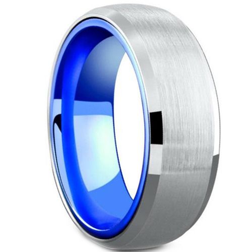 **COI Tungsten Carbide Blue Silver Beveled Edges Ring-7659