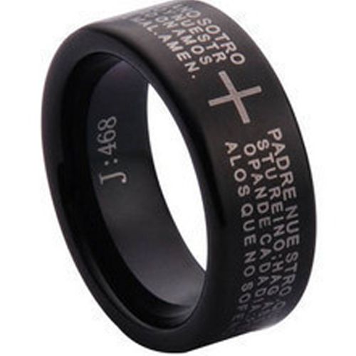 COI Black Tungsten Carbide Cross Scripture Pipe Cut Flat Ring - TG1097