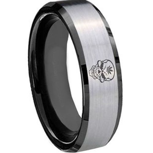 COI Titanium Black Silver Beveled Edges Skull Ring - 2886