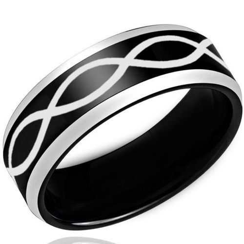 COI Titanium Black Silver Infinity Beveled Edges Ring - 3443