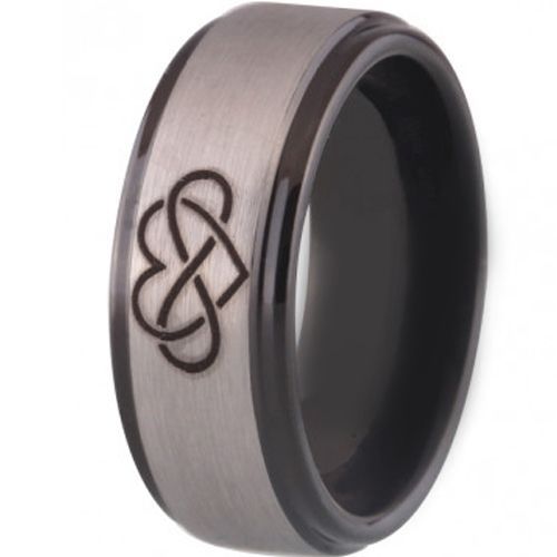 COI Titanium Black Silver Infinity Heart Step Edges Ring-3471