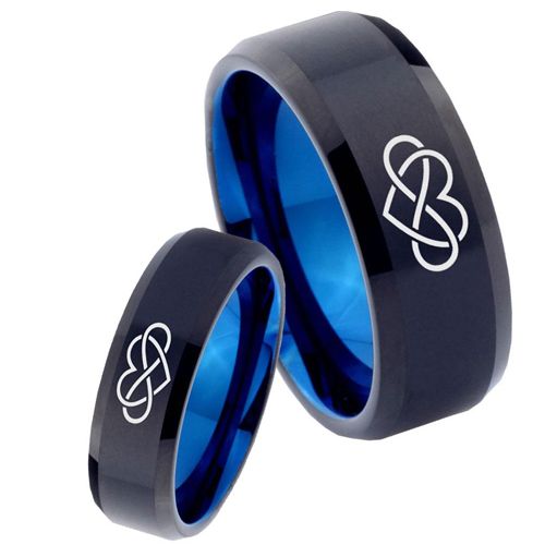 *COI Tungsten Carbide Black Blue Infinity Heart Ring - 4035