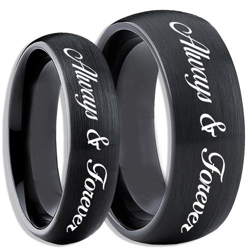 COI Black Tungsten Carbide Always & Forever Dome Court Ring-4083