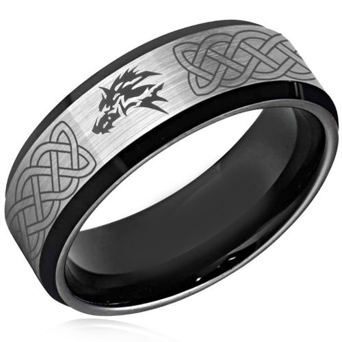 *COI Tungsten Carbide Wolf Celtic Beveled Edges Ring - 4379