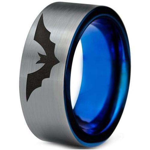 *COI Tungsten Carbide Blue Silver Bat Pipe Cut Ring - TG4698