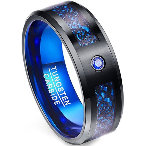 *COI Tungsten Carbide Black Blue Dragon Created Blue Sapphire Ring-TG5140