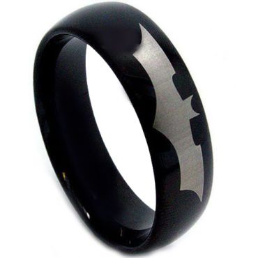*COI Black Tungsten Carbide Bat Man Dome Court Ring-TG2819