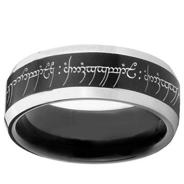 **COI Tungsten Carbide Black Silver Lord of The Ring Ring-TG1629BB