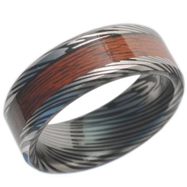 COI Black Tungsten Carbide Damascus Wood Ring-TG1838AA