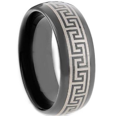 COI Black Tungsten Carbide Greek Key Ring - TG2117A