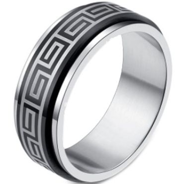 COI Tungsten Carbide Black Silver Greek Key Ring-2246