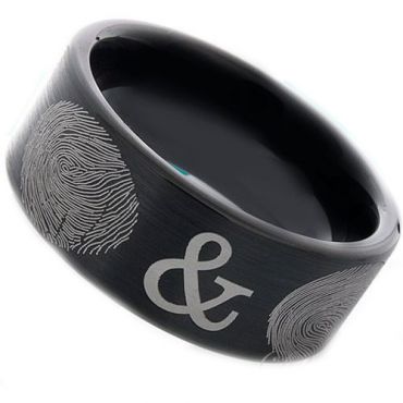 COI Black Tungsten Carbide Custom Finger Print Pipe Cut Ring-TG2388
