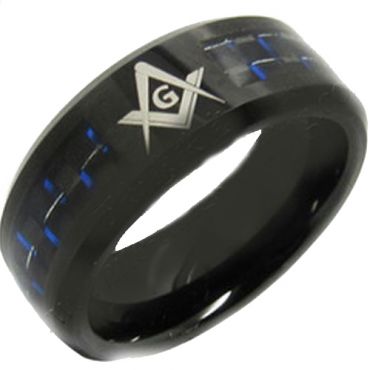 *COI Black Titanium Masonic Ring With Carbon Fiber-JT2426