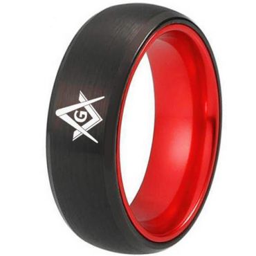 COI Tungsten Carbide Black Red Masonic Dome Court Ring - TG2434C
