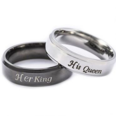 **COI Tungsten Carbide Black/Silver King Queen Ring - TG2583