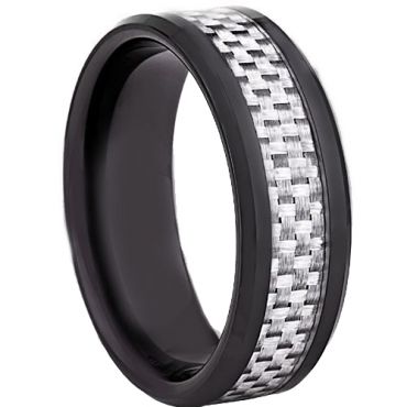 !COI Black Titanium Carbon Fiber Beveled Edges Ring - JT2728