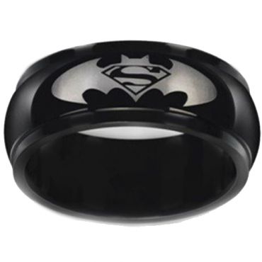 **COI Black Titanium Batman Superman Step Edges Ring - JT1354