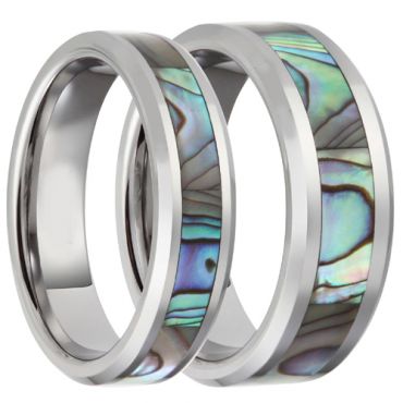 COI Titanium Beveled Edges Ring With Abalone Shell - JT3089