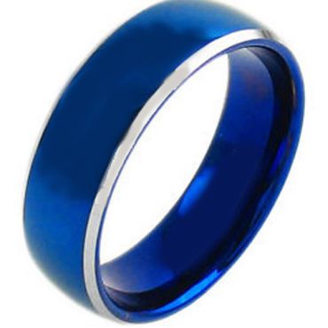 COI Tungsten Carbide Blue Silver Dome Court Beveled Edges Ring - TG3810