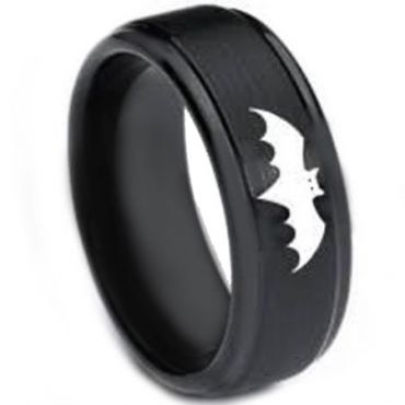 *COI Black Tungsten Carbide Batman Step Edges Ring-TG3264