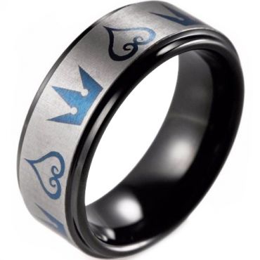COI Tungsten Carbide Black Blue Kingdom & Heart Ring - TG3320