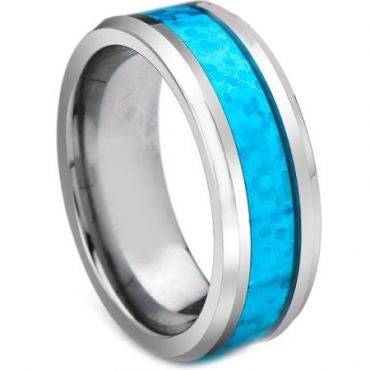 COI Tungsten Carbide Beveled Edges Ring With Crushed Opal - TG3336