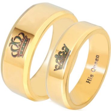 *COI Gold Tone Titanium King Queen Crown Beveled Edge Ring-3343AA