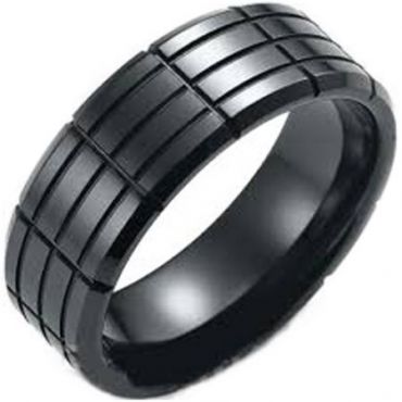 *COI Black Titanium Tire Tread Beveled Edges Ring - JT3401