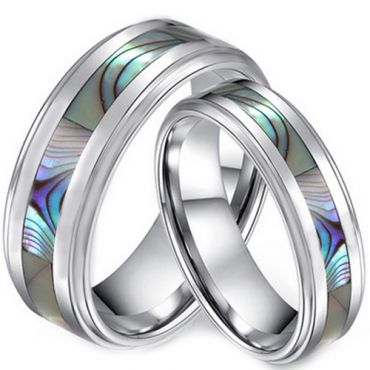**COI Titanium Step Edges Ring With Abalone Shell-JT3635